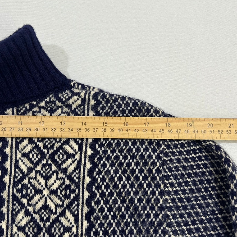 Vtg Alps Knitmeister Fair Isle Sweater Mens L Navy White Snowflake Turtleneck - Picture 9 of 10